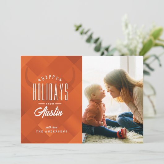 テキサス州クリスマスの休日あなたの街からの写真 シーズンカード (スタンド正面)