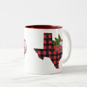 テキサス州クリスマスバッファロープレイドレッドピックアップトラック ツートーンマグカップ (正面右)