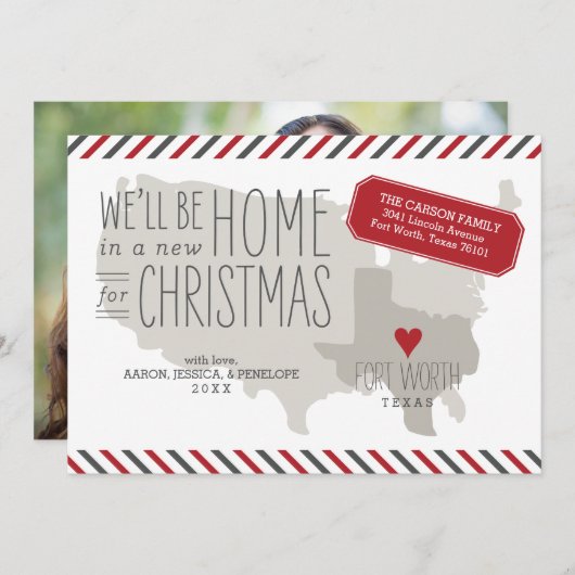 テキサス州クリスマスムービングアナウンスメントホリデーカード シーズンカード (正面/裏面)