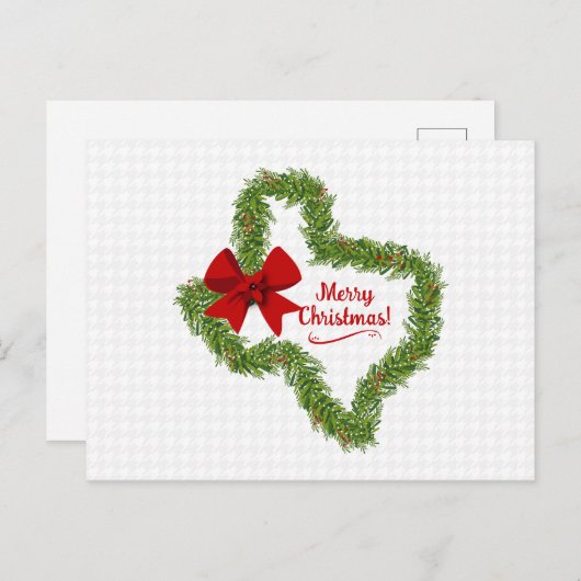 テキサス州クリスマスリースとレッドボウ ポストカード (正面/裏面)