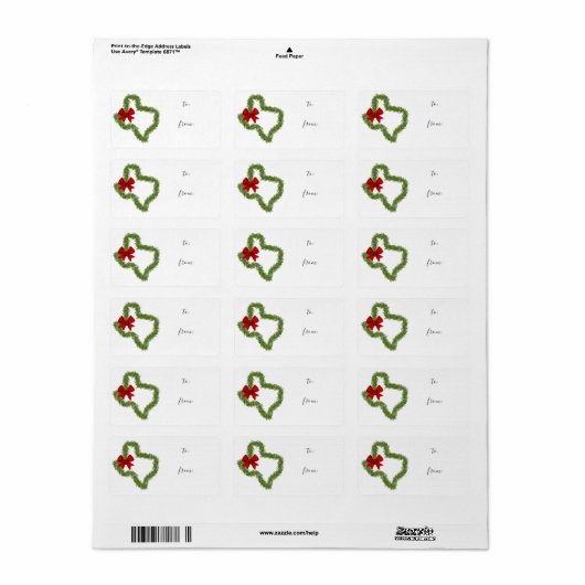 テキサス州クリスマスリースレッドボウギフトラベルステッカー ラベル (フルシート)