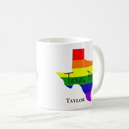 テキサス州ゲイプライドレインボーLGBTQモノグラム コーヒーマグカップ (正面右)