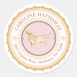 テキサス州ゴールデンレトリーブドッグ差出人住所シール ラウンドシール