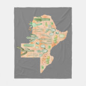 テキサス州サボテン水彩イラストレーションマップ フリースブランケット (正面)