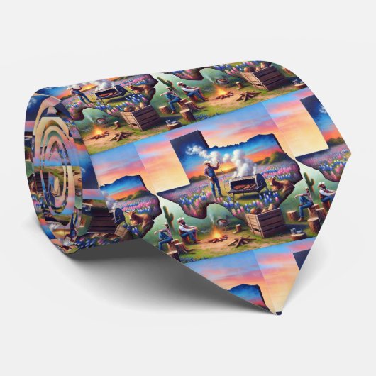 テキサス州シェイプカウボーイズBBQピットとキャンプファイア ネクタイ (ロール)