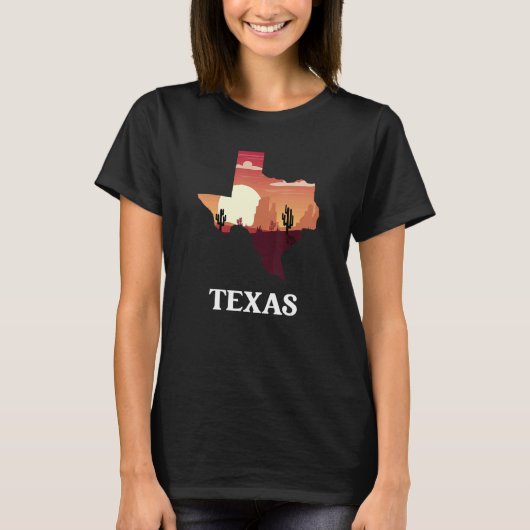テキサス州シェイプ砂漠の風景Us州 Tシャツ (正面)