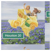 テキサス州シェイプ黄色いバラと女性のカーボーイオン馬4.5" ファブリック (クローズアップ)