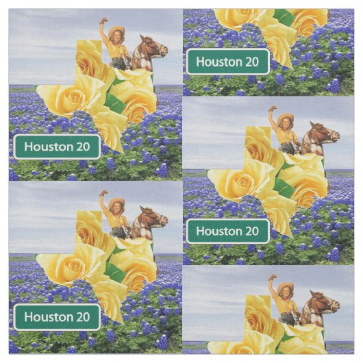 テキサス州シェイプ黄色いバラと女性のカーボーイオン馬4.5" ファブリック (見本)