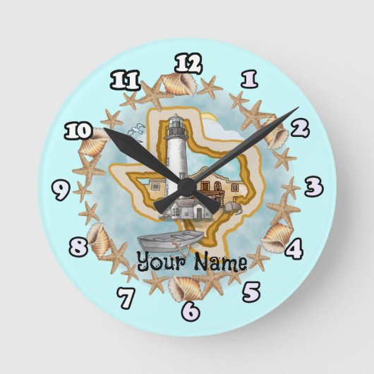 テキサス州シェルズライトハウス ラウンド壁時計 (正面)