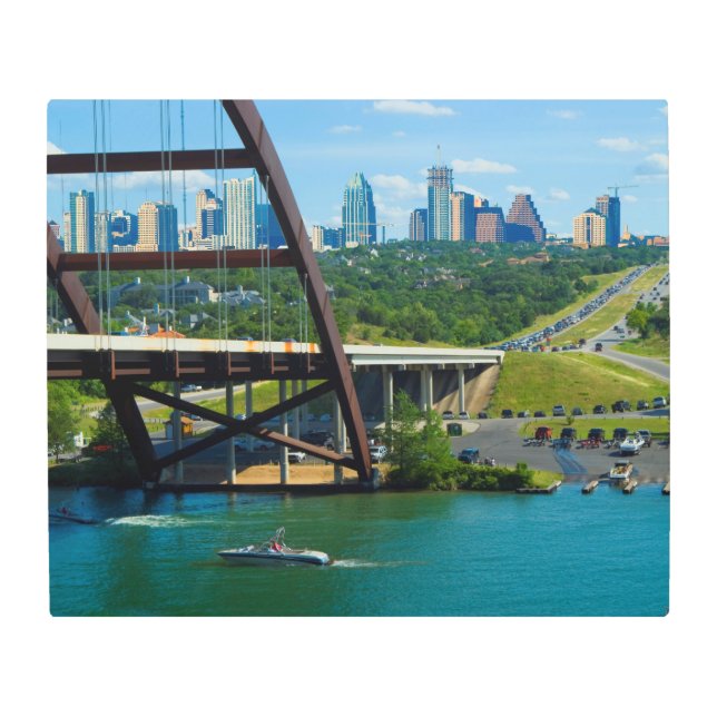 テキサス州スカイラインのオースティンLadybird湖のこうもり メタルプリント (正面)