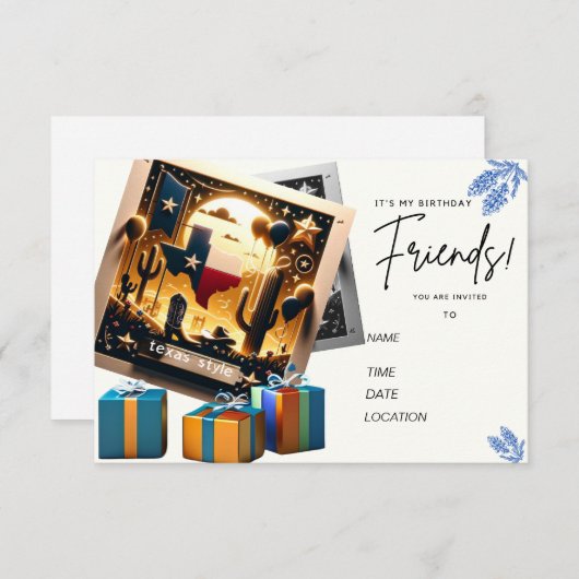 テキサス州スタイル誕生日カード招待状 エンクロージャーカード (正面/裏面)