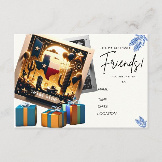 テキサス州スタイル誕生日カード招待状 エンクロージャーカード (正面)