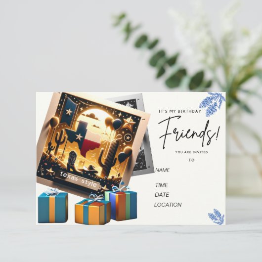 テキサス州スタイル誕生日カード招待状 エンクロージャーカード (スタンド正面)