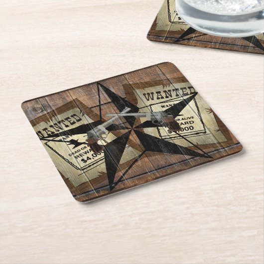 テキサス州ス素朴ター西デュアルピストル指名手配 スクエアペーパーコースター (アングル)