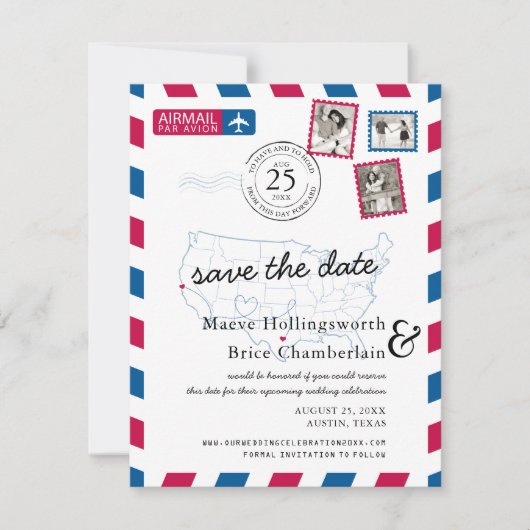 テキサス州ノーザンカリフォルニアエアメール日付を保存 セーブザデート (正面)