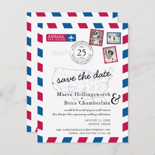 テキサス州ノーザンカリフォルニアエアメール日付を保存 案内ポストカード (正面/裏面)