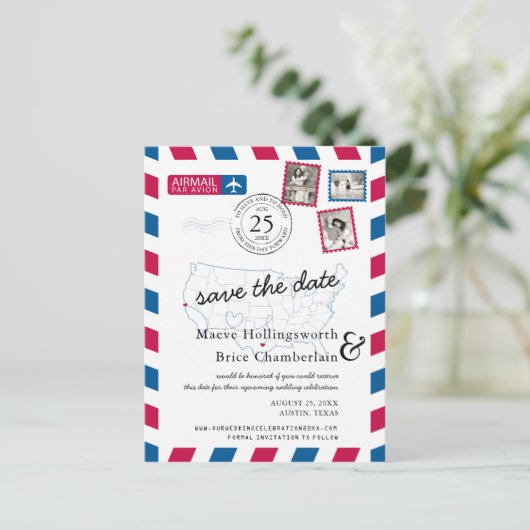 テキサス州ノーザンカリフォルニアエアメール日付を保存 案内ポストカード (スタンド正面)