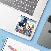 テキサス州ノーザンモッキンバードとブルーボンネットの花 シール (ノートパソコンとiPhone)