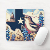 テキサス州ノーザンモッキンバードとブルーボンネットの花 マウスパッド (マウス)