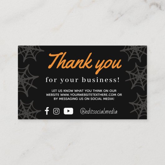 テキサス州ハロウィンスパイダーウェブ感謝していオールカード エンクロージャーカード (裏面)