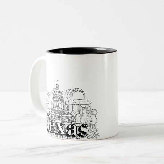 テキサス州バケーションアートスケッチバケーションアート旅行 ツートーンマグカップ (正面左)