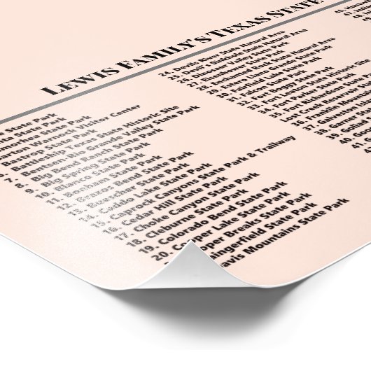 テキサス州パーソナライズされた州パークバケットリストマップ フォトプリント            (角)