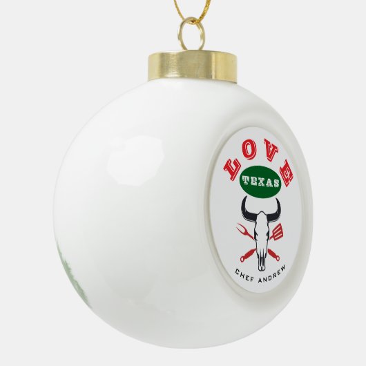 テキサス州パーソナライズされたBBQ、カスタム州名シェフ セラミックボールオーナメント (左)