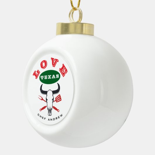 テキサス州パーソナライズされたBBQ、カスタム州名シェフ セラミックボールオーナメント (右)
