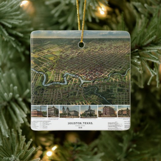 テキサス州ヒューストンの古地図(バッファロー川が描かれている) セラミックオーナメント (ツリー)
