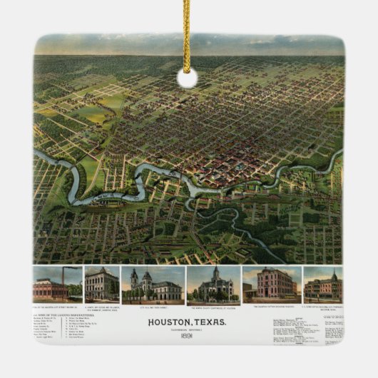 テキサス州ヒューストンの古地図(バッファロー川が描かれている) セラミックオーナメント (裏面)