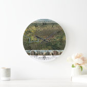 テキサス州ヒューストンの古地図(バッファロー川が描かれている) ラージ壁時計 (ホーム)