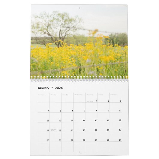 テキサス州ヒルカントリーフォトホームデコール カレンダー (1月 2026)