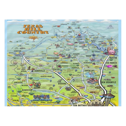 テキサス州ヒルカントリー地図 テーブルクロス (正面(横))