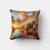 「テキサス州ヒルカントリー：川の夕日」 クッション (正面)