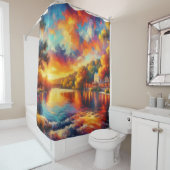 「テキサス州ヒルカントリー：川の夕日」 シャワーカーテン (インサイチュ)