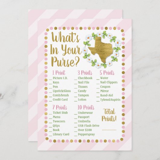 テキサス州ピンクの金ゴールドあなたの財布シャワーゲームの中にあるものを 招待状 (正面/裏面)