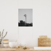 テキサス州フィールド16x20の白黒の風車 ポスター (キッチン)