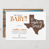 テキサス州フォトストライプのベビーで作られた焦げオレンジ 案内状 (正面/裏面)