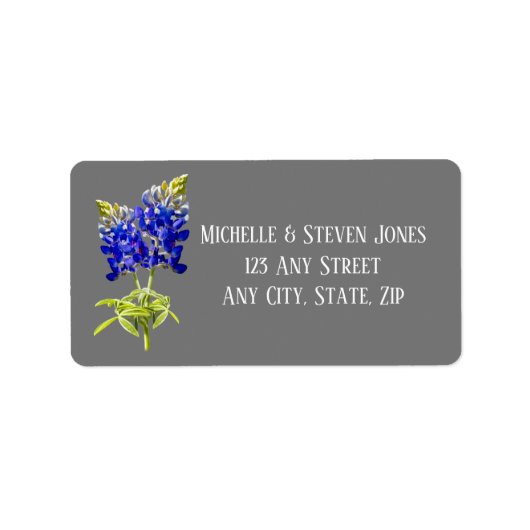 テキサス州ブルーボネットonダークグレー,春の結婚式 ラベル (正面)