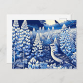 テキサス州ブルーボンネットと北モッキンバードテシャン ポストカード (正面/裏面)