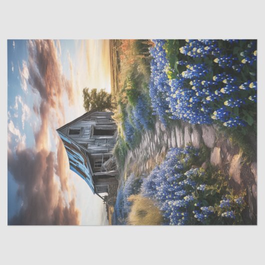 テキサス州ブルーボンネットと古いバーンドデコップページ 薄葉紙 (正面)