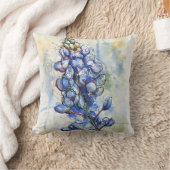 テキサス州ブルーボンネットウォーターカラーフラワーデザイン クッション (ブランケット)