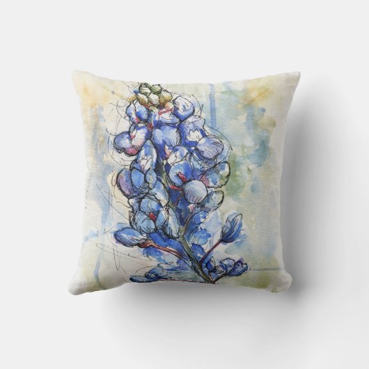テキサス州ブルーボンネットウォーターカラーフラワーデザイン クッション (裏面)