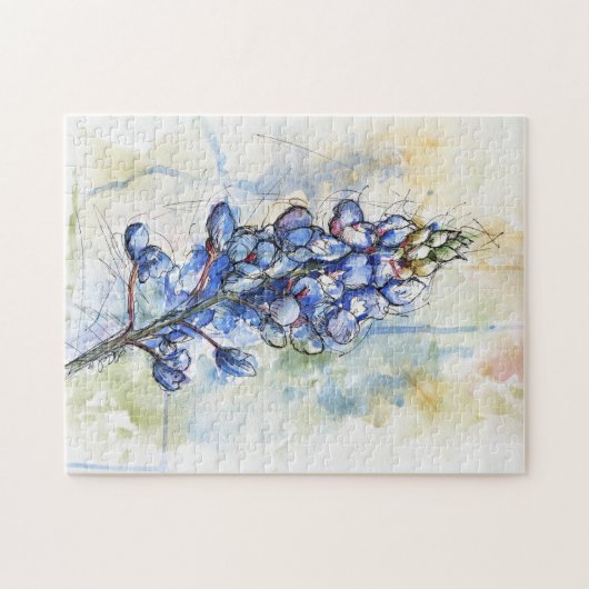 テキサス州ブルーボンネットウォーターカラーフラワーパズル ジグソーパズル (横)