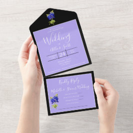 テキサス州ブルーボンネットオンラベンダー，春の結婚式 オールインワン招待状