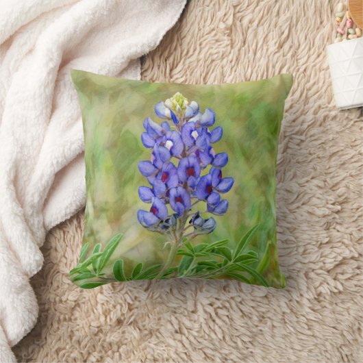 テキサス州ブルーボンネットフラワーブルーグリーンアート枕 クッション (ブランケット)