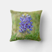 テキサス州ブルーボンネットフラワーブルーグリーンアート枕 クッション (裏面)