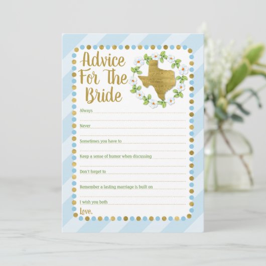 テキサス州ブルー金ゴールドアドバイス花嫁シャワーゲーム アドバイスカード (スタンド正面)