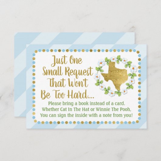 テキサス州ブルー金ゴールド赤ちゃんシャワーがブックカードを持ってくる 招待状 (正面/裏面)