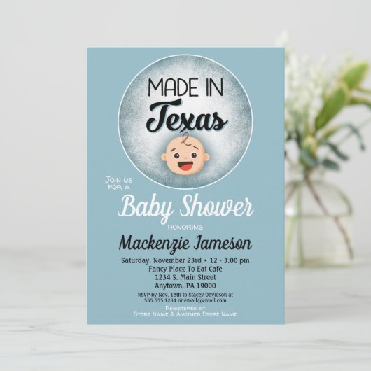 テキサス州ベビーシャワーブルーおもしろいボーイズ招待状 招待状 (スタンド正面)
